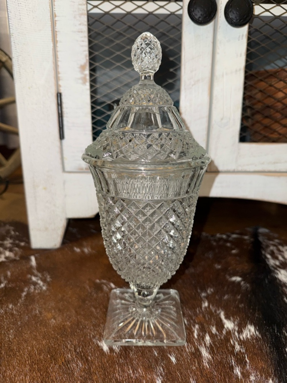 Cut Glass Hobnail Covered Compote - Clear Glass Candy Dish